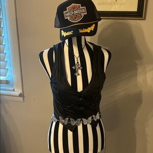 Faux leather Black Button-Up Vest with Silver Butterfly concho Belt